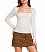 Blu Pepper Square Neck Ruched Side Long Sleeve Top - Image 6