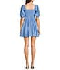 Blu Pepper Square Neck Short Puff Sleeve A-Line Dress, Color:Aqua - Image 2