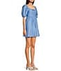 Blu Pepper Square Neck Short Puff Sleeve A-Line Dress, Color:Aqua - Image 3