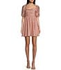 Blu Pepper Square Neck Short Puff Sleeve A-Line Dress, Color:Blush - Image 1