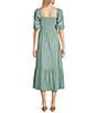 Blu Pepper Square Neck Short Puff Sleeve Pleated Midi Dress, Color:Dusty Mint - Image 2