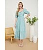 Blu Pepper Square Neck Short Puff Sleeve Pleated Midi Dress, Color:Dusty Mint - Image 5