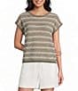 Blu Pepper Stripe Boat Neck Drop Shoulder Cap Sleeve Sweater - Image 1