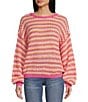 Color:Fuchsia Multi - Image 1 - Stripe Print Bow Back Relaxed Fit Sweater