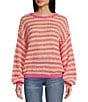 Blu Pepper Stripe Print Bow Back Relaxed Fit Sweater, Color:Fuchsia Multi - Image 1