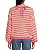 Color:Fuchsia Multi - Image 2 - Stripe Print Bow Back Relaxed Fit Sweater