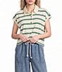 Blu Pepper Striped Collared Short Sleeve Boxy Knit Top - Image 1