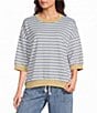 Blu Pepper Striped Color Block Trim 3/4 Sleeve Top - Image 1