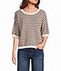 Blu Pepper Striped Short Sleeve Contrast Trim Sweater - Image 1