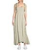 Blu Pepper Striped Square Neck Tie Shoulder Maxi Dress, Color:Light Olive - Image 1