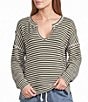 Blu Pepper Striped V-Neck Exposed Seam Long Sleeve Knit Top - Image 1