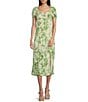 Color:Olive - Image 1 - Sweetheart Neckline Floral Print Slit Midi Dress