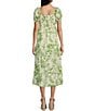 Color:Olive - Image 2 - Sweetheart Neckline Floral Print Slit Midi Dress