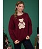Blu Pepper Teddy Bear Long Sleeve Sweater, Color:Burgundy - Image 5