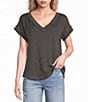 Blu Pepper Textured Rib Knit V-Neck Short Sleeve Top - Image 1