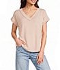 Blu Pepper Textured Rib Knit V-Neck Short Sleeve Top - Image 5