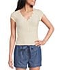 Blu Pepper V-Neck Short Sleeve Half Snap Button Knit Top - Image 1