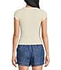 Blu Pepper V-Neck Short Sleeve Half Snap Button Knit Top - Image 2