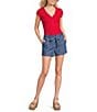 Blu Pepper V-Neck Short Sleeve Half Snap Button Knit Top - Image 3