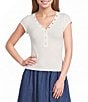 Blu Pepper V-Neck Short Sleeve Half Snap Button Knit Top - Image 1