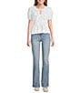 Blu Pepper Floral Embordered Short Puff Sleeve Tie Front Top - Image 3