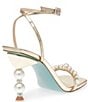 Color:Gold - Image 3 - Blue by Betsey Johnson Jacy Metallic Leather Pearl Heel Dress Sandals