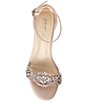 Color:Champagne - Image 4 - Blue by Betsey Johnson Mel Bejeweled Satin Ankle Strap Block Heel Dress Sandals