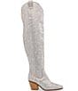 Color:Rhinestone - Image 2 - Blue by Betsey Johnson Rodeo Rhinestone Western Over-the-Knee Boots