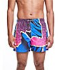 Color:Cobalt Pink - Image 1 - Andre Classic Fit Mid Length 4.5#double; Inseam Swim Trunks