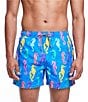 Color:Blue - Image 1 - Family Matching Seahorses Classic Fit Mid Length 4.5#double; Inseam Swim Trunks