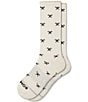 Bombas Merino Blend All Over Bow Scallop Edge Calf Socks, Color:Ivory - Image 1