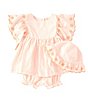 Color:Peach - Image 1 - Baby Girls Newborn-24 Months Angel Sleeve Tonal-Dot Tunic Top & Shorts Set