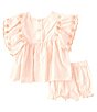 Color:Peach - Image 2 - Baby Girls Newborn-24 Months Angel Sleeve Tonal-Dot Tunic Top & Shorts Set