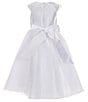 Color:White - Image 2 - Big Girls 7-16 Floral Short Sleeve Cascading Flower Applique Communion Dress