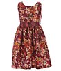 Color:Rust - Image 2 - Little Girls 2T-6X Long Sleeve Waist-Bow Shantung Floral Dress & Cardigan 2-Piece Set