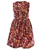 Color:Rust - Image 4 - Little Girls 2T-6X Long Sleeve Waist-Bow Shantung Floral Dress & Cardigan 2-Piece Set