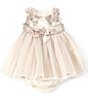 Color:Taupe - Image 1 - Baby Girl Newborn-24 Months Puff Shoulder Sleeveless Embroidered Ballerina Dress