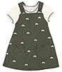 Color:Olive - Image 1 - Baby Girls 12-24 Months Short-Sleeve Bodysuit & Heart-Pocket Rainbow-Print Jumper Set