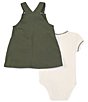 Color:Olive - Image 2 - Baby Girls 12-24 Months Short-Sleeve Bodysuit & Heart-Pocket Rainbow-Print Jumper Set