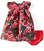 Color:Green Floral - Image 2 - Baby Girls 12-24 Months Short Sleeve Floral Trapeze Dress With Bow
