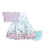 Color:Lavender - Image 2 - Baby Girls Newborn-24 Months Short Sleeve Pure Cardigan & Floral Dress Set