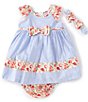 Color:Blue - Image 1 - Baby Girls Newborn -24 Months Stripe/Floral Print Flutter Sleeve Bow Front Dress