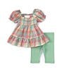 Color:Green - Image 1 - Baby Girls Newborn-24 Month Puff Sleeved Smock Top with Capri Legging Set
