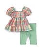 Color:Green - Image 2 - Baby Girls Newborn-24 Month Puff Sleeved Smock Top with Capri Legging Set