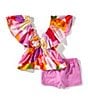Bonnie Jean Baby Girls Bell-Sleeve Printed Lace-Trimmed Peasant Top & Solid Knit Shorts Set, Color:Multi - Image 2