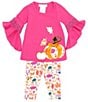 Color:Fuchsia - Image 1 - Baby Girls Newborn-24 Months Bell-Sleeve Pumpkin-Appliqued Tunic Top & Printed Leggings Set