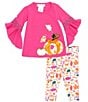 Color:Fuchsia - Image 2 - Baby Girls Newborn-24 Months Bell-Sleeve Pumpkin-Appliqued Tunic Top & Printed Leggings Set
