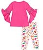 Color:Fuchsia - Image 3 - Baby Girls Newborn-24 Months Bell-Sleeve Pumpkin-Appliqued Tunic Top & Printed Leggings Set