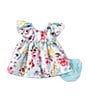 Color:Blue - Image 2 - Baby Girls Newborn-24 Months Family Matching Flutter-Sleeve Floral-Printed Mikado Fit-And-Flare Dress