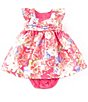 Color:Pink - Image 1 - Baby Girls Newborn-24 Months Flutter-Sleeve Floral-Printed Mikado Fit-And-Flare Dress